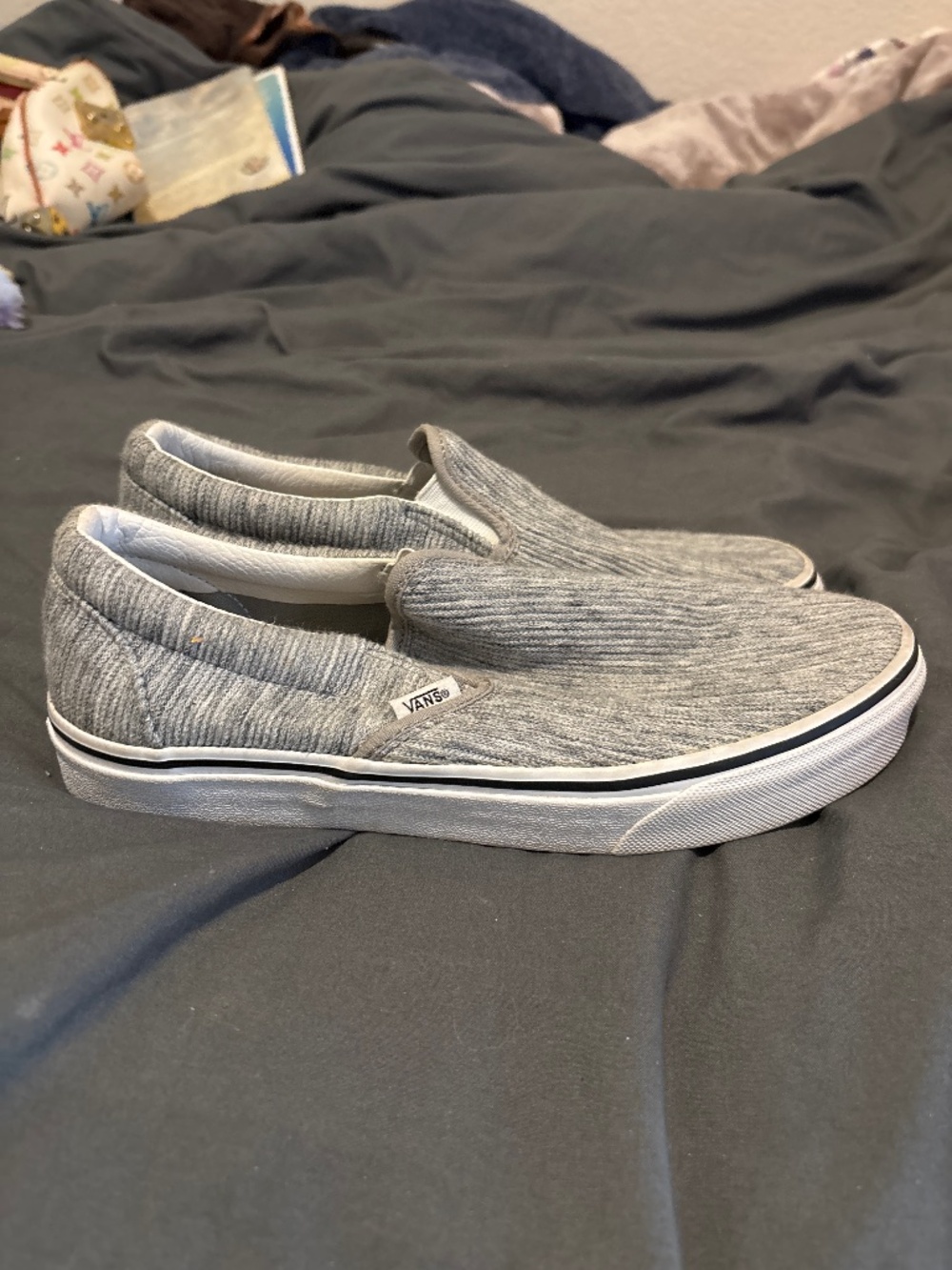Gray Vans Slip-On Shoes - corduroy style